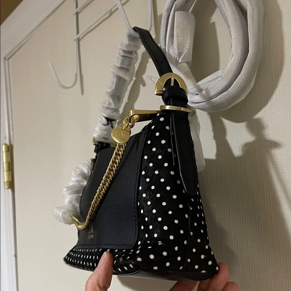 NWT Elegant Zac Posen Black and White Polka Dot Shoulder & Crossbody Bag